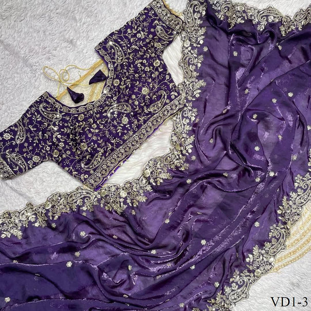 Pure Soft Fendy Silk With Embroidery Work Saree