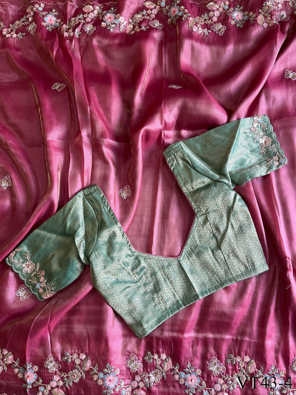 Pink Color Premium Tissue Silk With Butterfly Work Saree