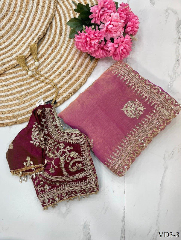 Soft Fendy Chiffon Two Tone With Embroidery Work Saree