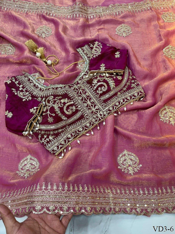 Soft Fendy Chiffon Two Tone With Embroidery Work Saree