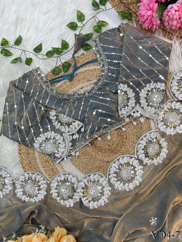 Pure Soft Fendy Chiffon Two Ton Embroidery Work Saree