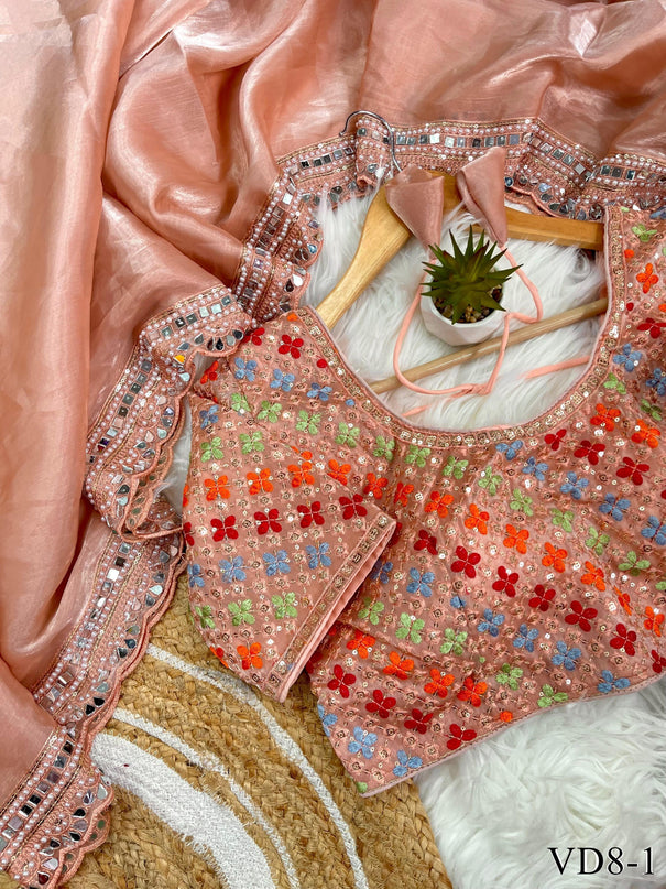 Pich Color Zimmy Choo Silk With Embroidery Work Saree