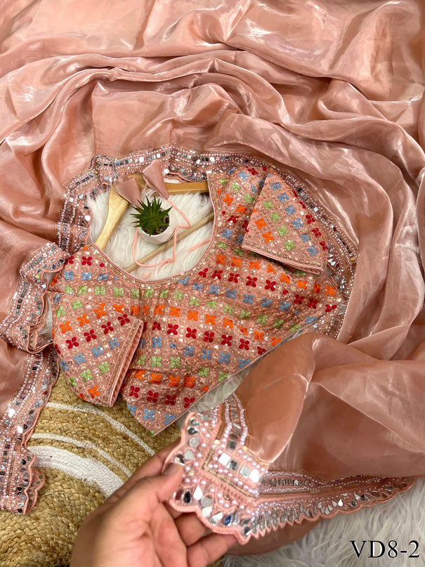 Pich Color Zimmy Choo Silk With Embroidery Work Saree