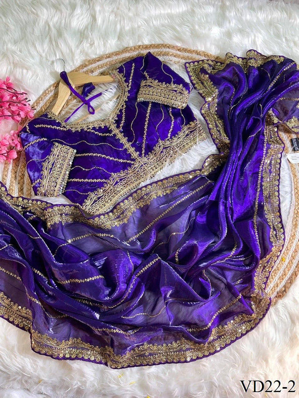 Pure Soft Zimmy Choo Embroidery Sequience Work Saree