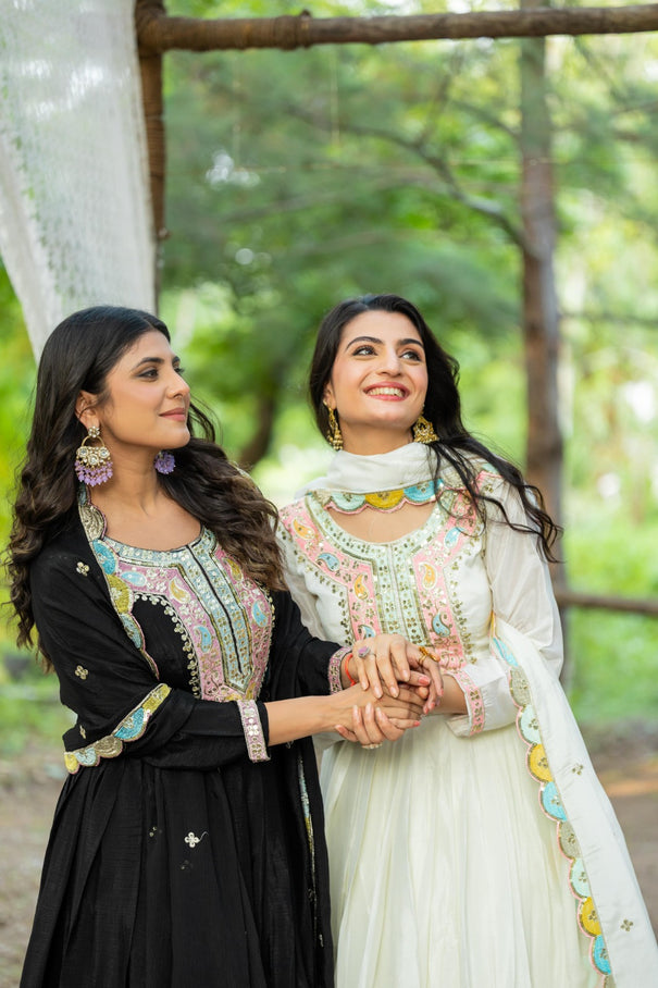 Multy Thread Heavy With Embroidery sequence Work Gown