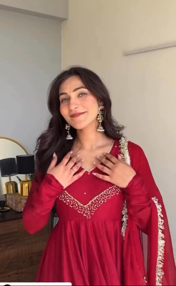 Embrodary Work With Full Sleeves And Work Gown