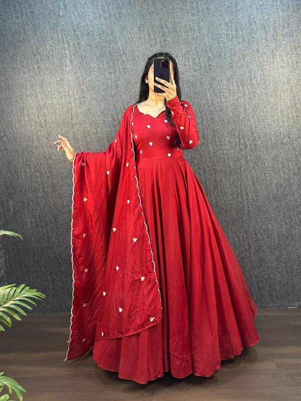Original Ajrak Cotton Silk Heart Thread Work Gown