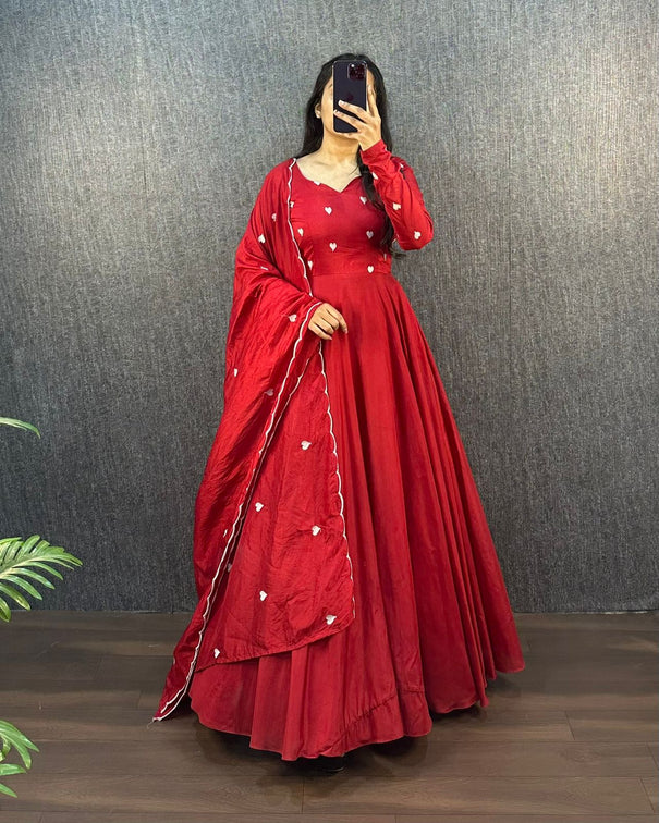 Original Ajrak Cotton Silk Heart Thread Work Gown