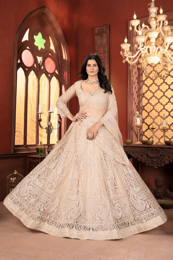Net Embroidery Sequence Design Work With Canan And Canvas Flair Lehenga Choli