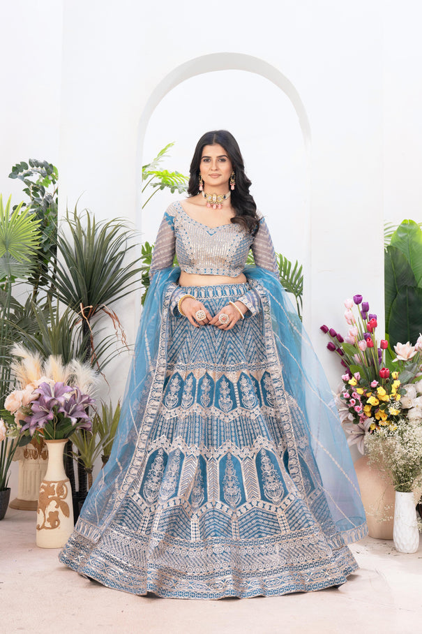 New Net Embroidey Sequence Design Work With Cancan And Canvas Lehenga Choli