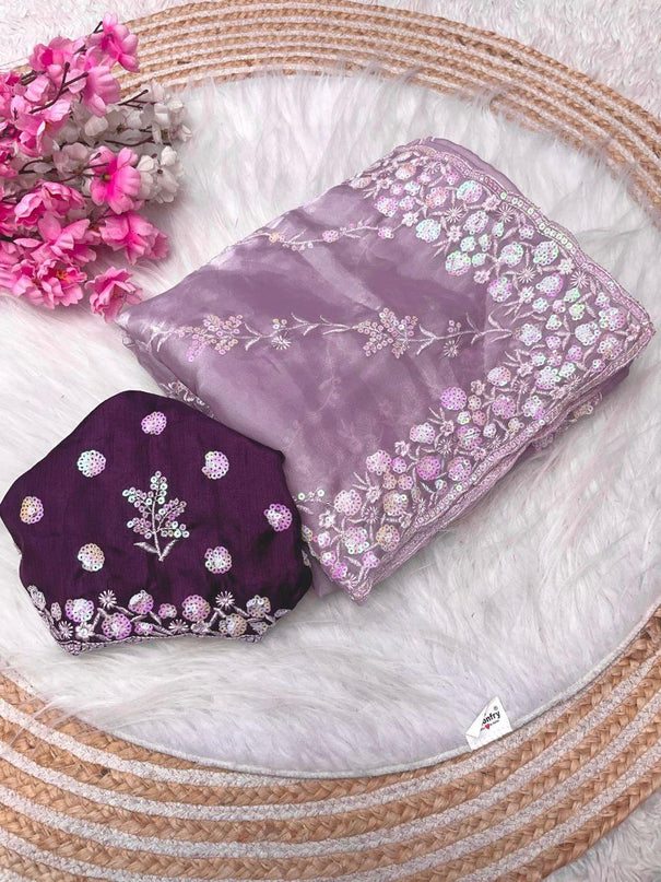 Pure Zimmy Choo Satin With Sequence Work With Mono Sattin Embroidery Work Saree