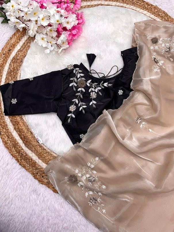 JJimmy Choo Sattin Beautiful Khatli  Cut And Hand Work Saree