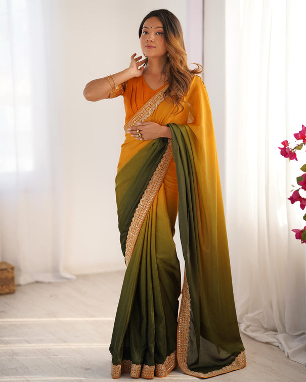 BEAUTIFUL TWO SHADE CHINON SILK PARTY WEAR SAREE