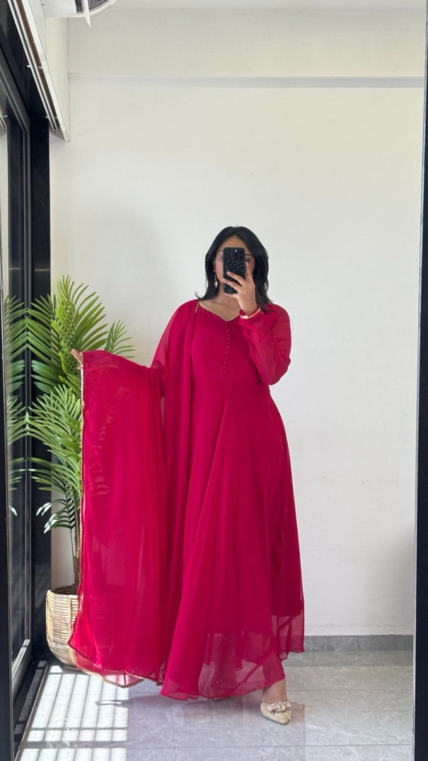 Heavy Blooming Foux Gorgette Umbrella Flair With MIcro Cotton Gown