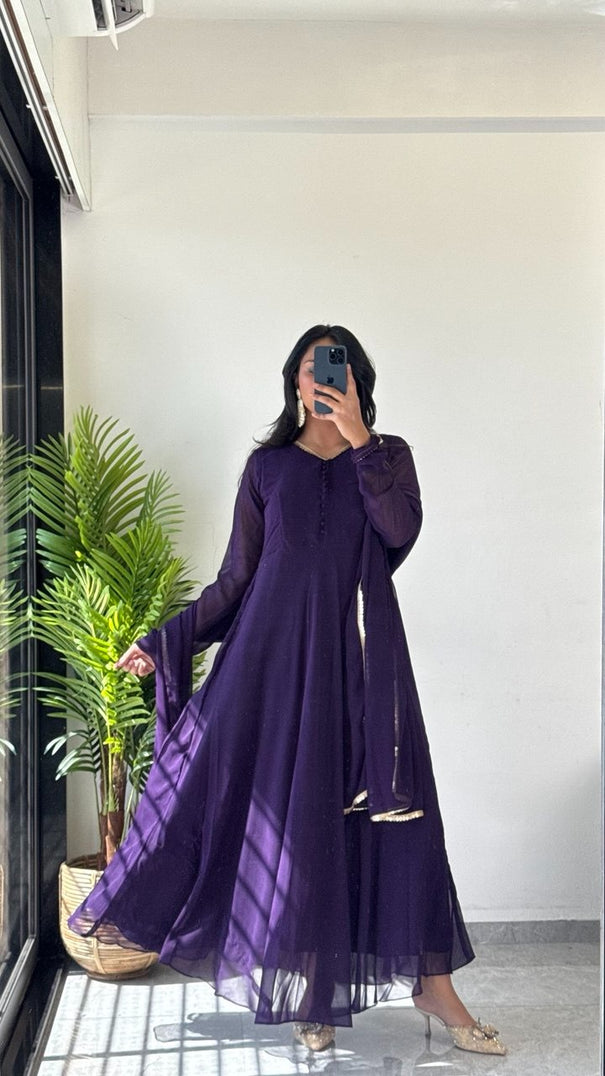 Heavy Blooming Foux Gorgette Umbrella Flair With MIcro Cotton Gown