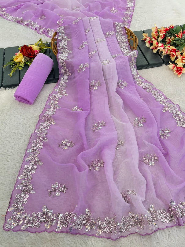 Primium Pixel Crush Cutdana And Moti Sequence Work Saree