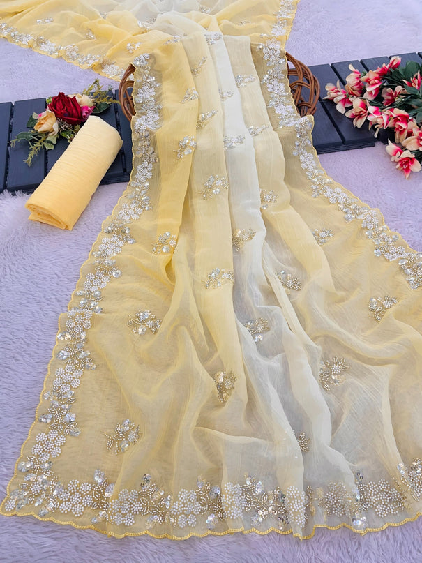 Primium Pixel Crush Cutdana And Moti Sequence Work Saree