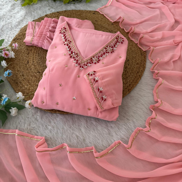 Fox Georgette Heavy Quality Embroidery Work Gown