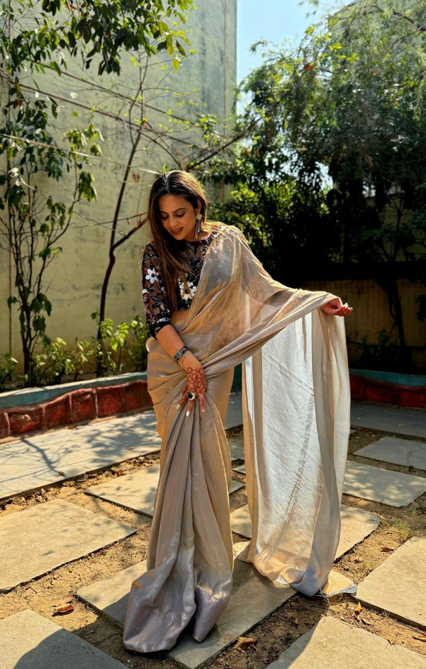 Fluid Tissue Silk With Plain Work Saree