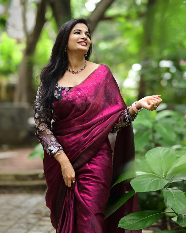 Fluid Tissue Silk With Plain Work Saree