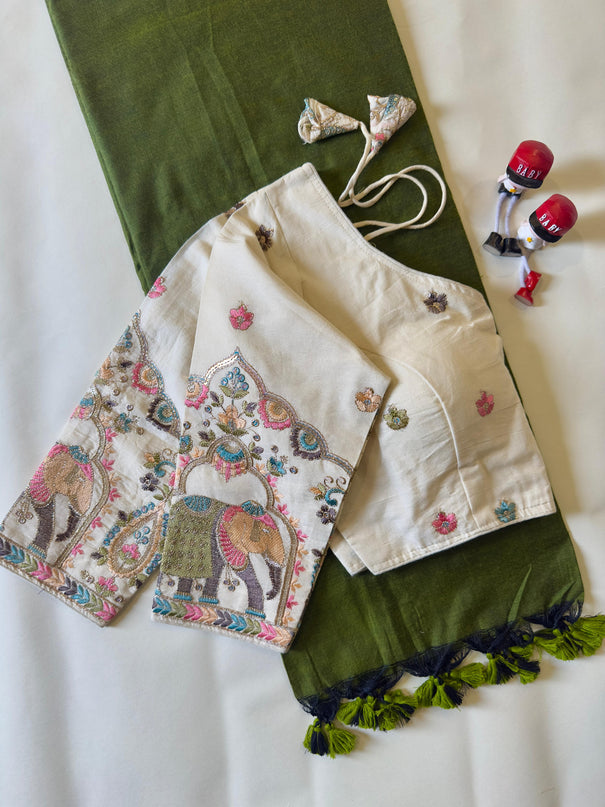 Khadi Cotton Tasselse Border Saree