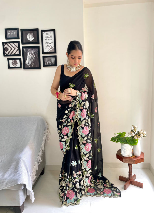 Soft Georgette Multicolor With Embroidery Color Saree