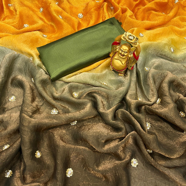 Beeds Work Space Silk Shaeded Crush Saree