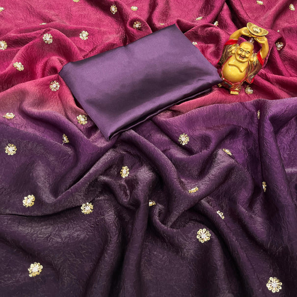 Beeds Work Space Silk Shaeded Crush Saree