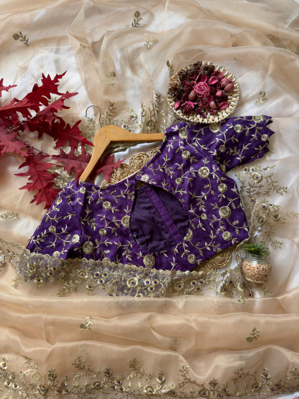 Beige Color Tissue Organza Multy Thread Work Saree