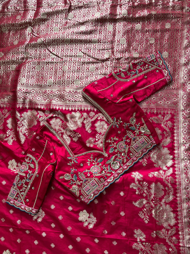 Pure Banarasi Embroidery Work With Handwooven Pallu Saree