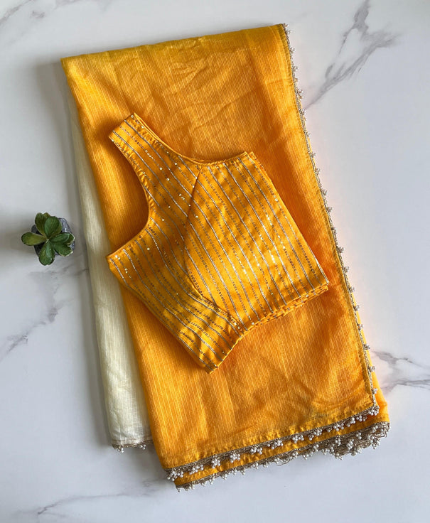 Viscos Kota Doriya Pearl Lace Work Saree