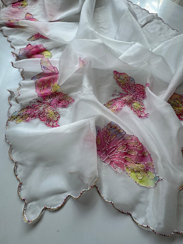 Premium Organza Tissue With Butterfly Work Saree