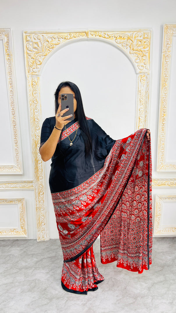 Original Japan Silk With Printed Work Saree
