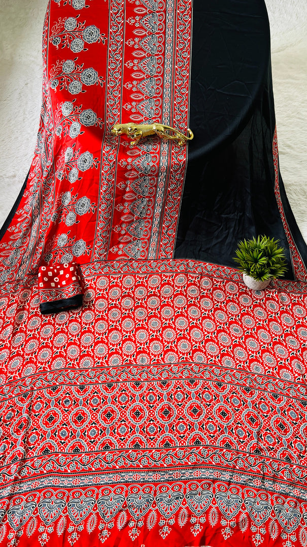 Original Japan Silk With Printed Work Saree