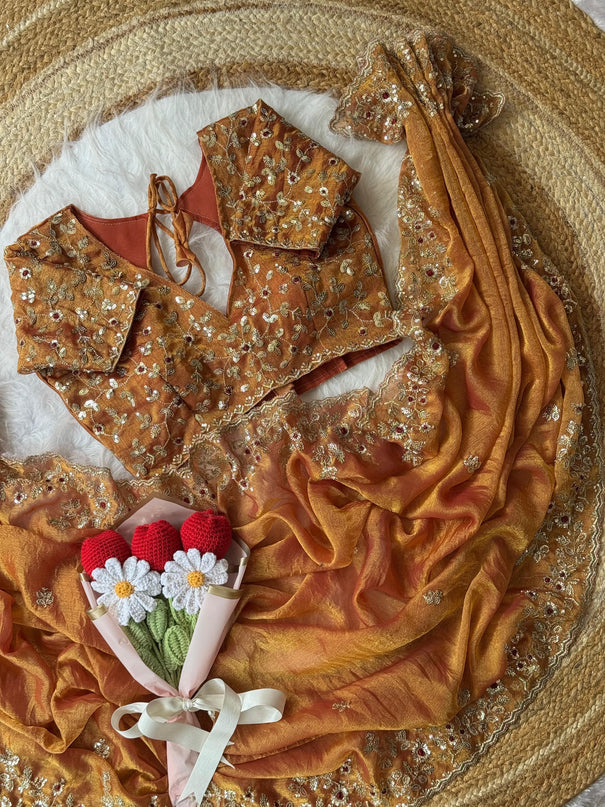 Fendy Chiffon With Embroidery Sequins Work Saree