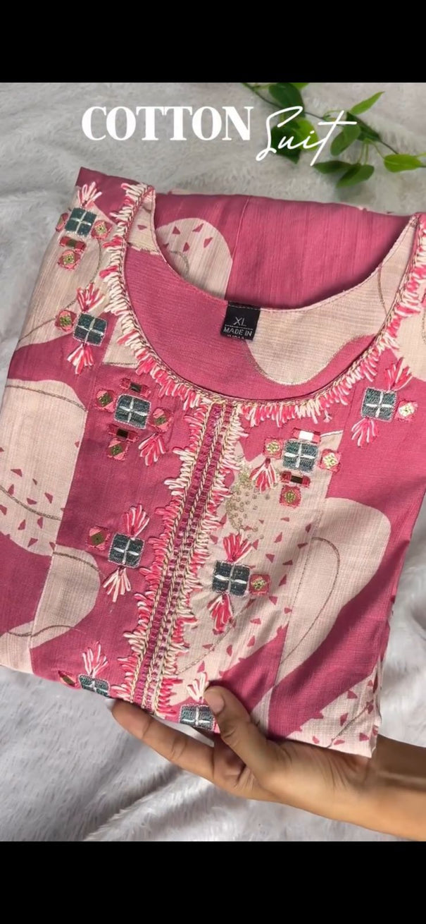 Pink Color Verticle Fabric Mille Foil Work Gown