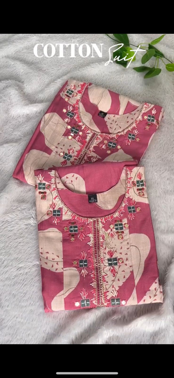 Pink Color Verticle Fabric Mille Foil Work Gown