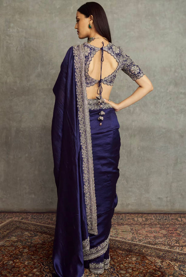 Purple Color Space Silk With Sequience Dori work Saree