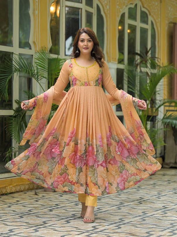 Beautifull Flower Work Georgette With Hand Work Gown