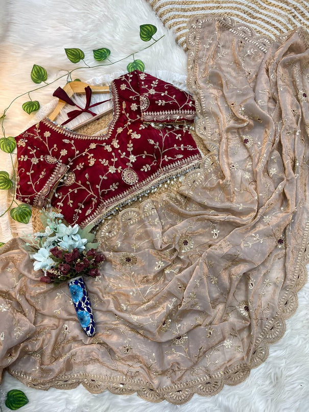 Soft Elegent With Rich Look With Embroidery Work Saree