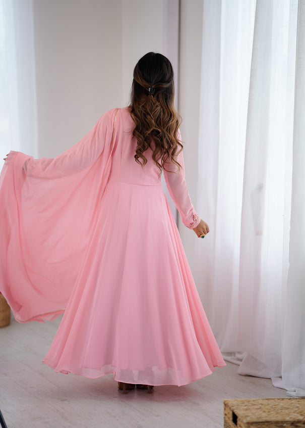 Pink Color Hand Work Georgette Gown