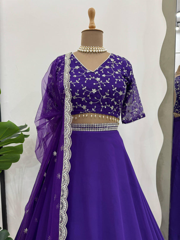 Foux Gorgette And Thread With Sequence With Micro Inner Lehenga Choli