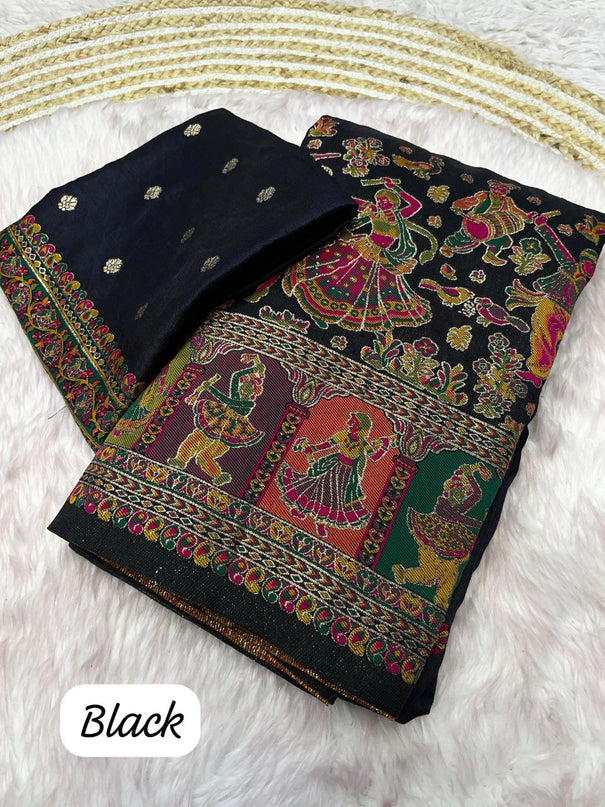 Pure and Soft Rajwadi Pashmina Silk Weaving Saree With Kashmiri Thread Saree