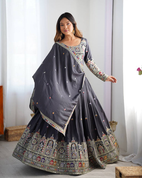 Natural Crep Silk With Canvas Patta And Cancan Thread And Sequence Work Lehenga Choli