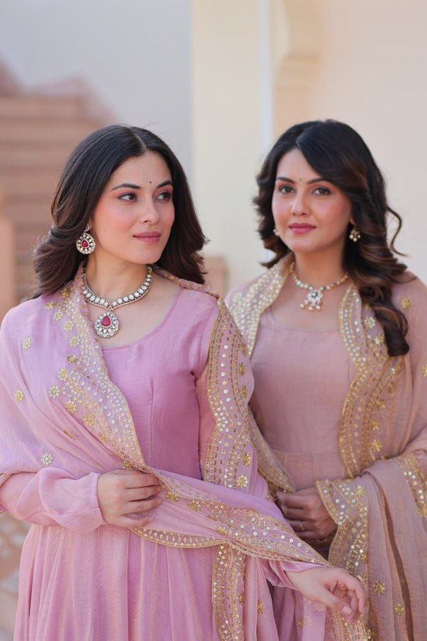 Fendy Chiffon Cotton Lining Full Sleeve Gown