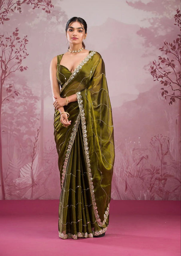 Premium Jimmy Chu Silk Embellished With Real Mirror Work Saree