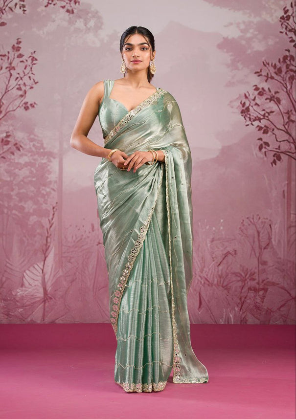 Premium Jimmy Chu Silk Embellished With Real Mirror Work Saree