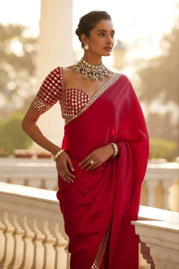 Premium French Beautiful Heavy Real Mirror Work Saree