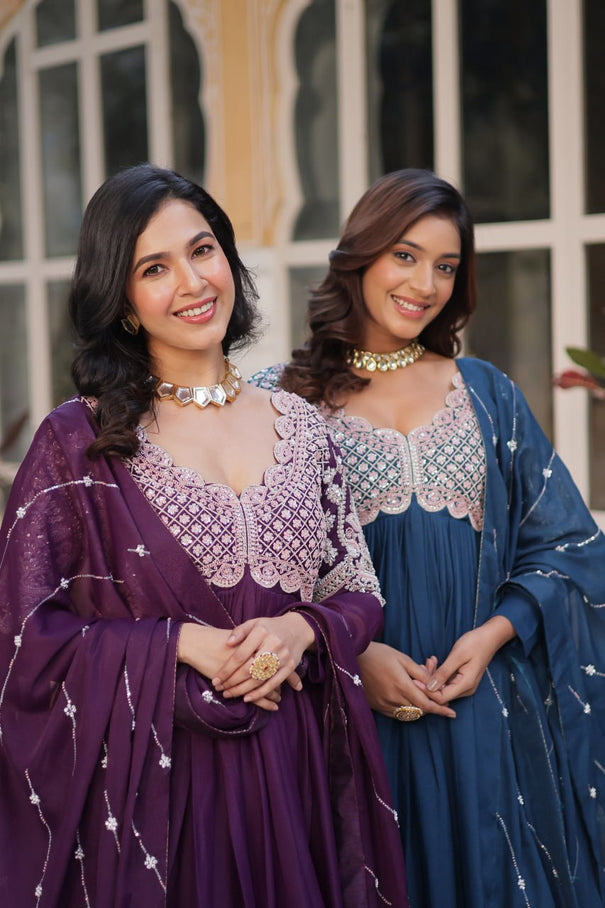 Premium Designer Embroidery & Sequins Work Readymade Star Georgette Gown