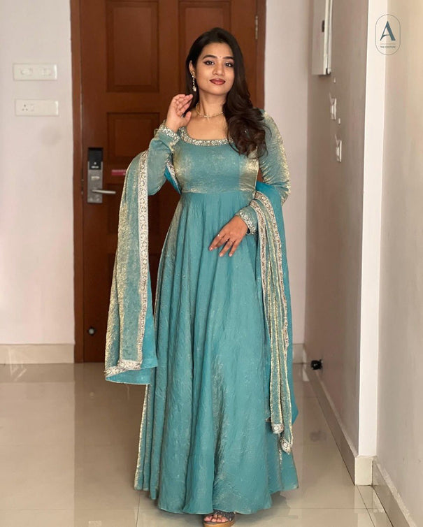 Embroidery sequence Work With Heavy Fandy Silk Gown